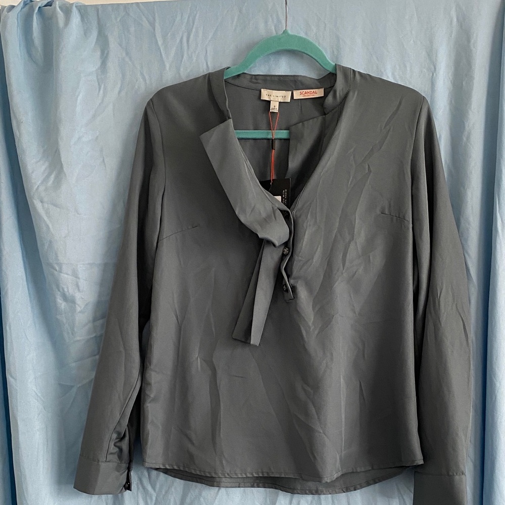 The Limited Gray Blouse with Tie Accent
